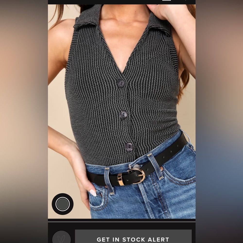 Lulus Feeling Trendy Charcoal Grey Ribbed Collared Tank Top